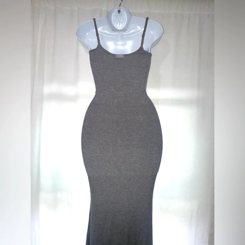 SKIMS Ribbed StretchyGray Maxi Dress Medium - Picture 9 of 11